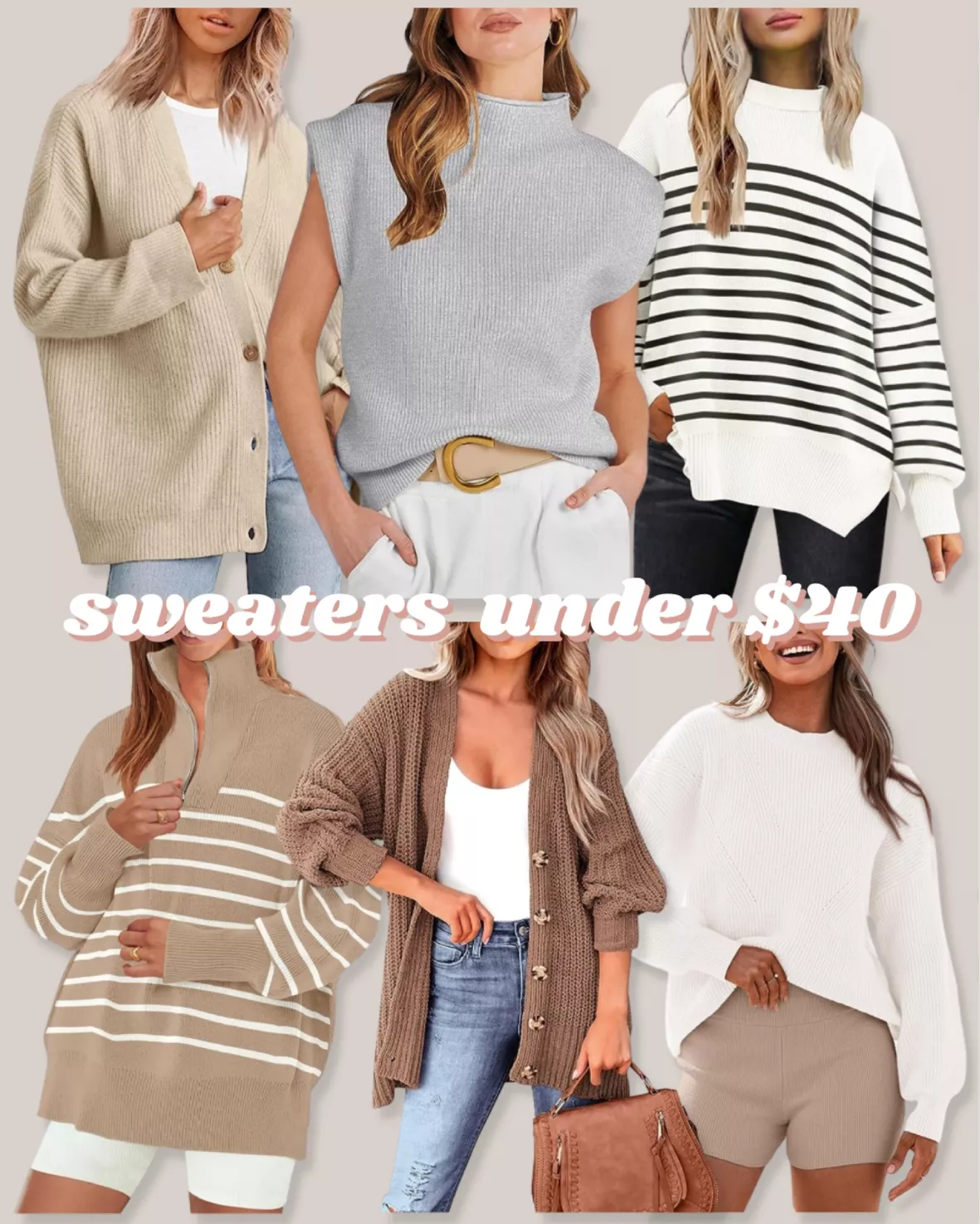 Oversized Half-zip Sweater - Beige/striped - Ladies