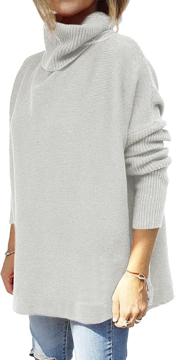 LILLUSORY Women's Turtleneck Oversized Sweaters 2022 Fall Long Batwing Sleeve Spilt Hem Tunic Pul... | Amazon (US)