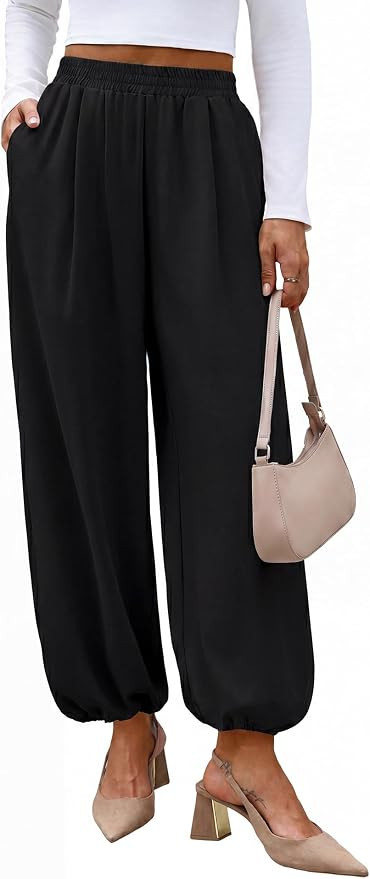 Sampeel Balloon Pants for Women Flowy High Waist Trousers with Pockets | Amazon (US)