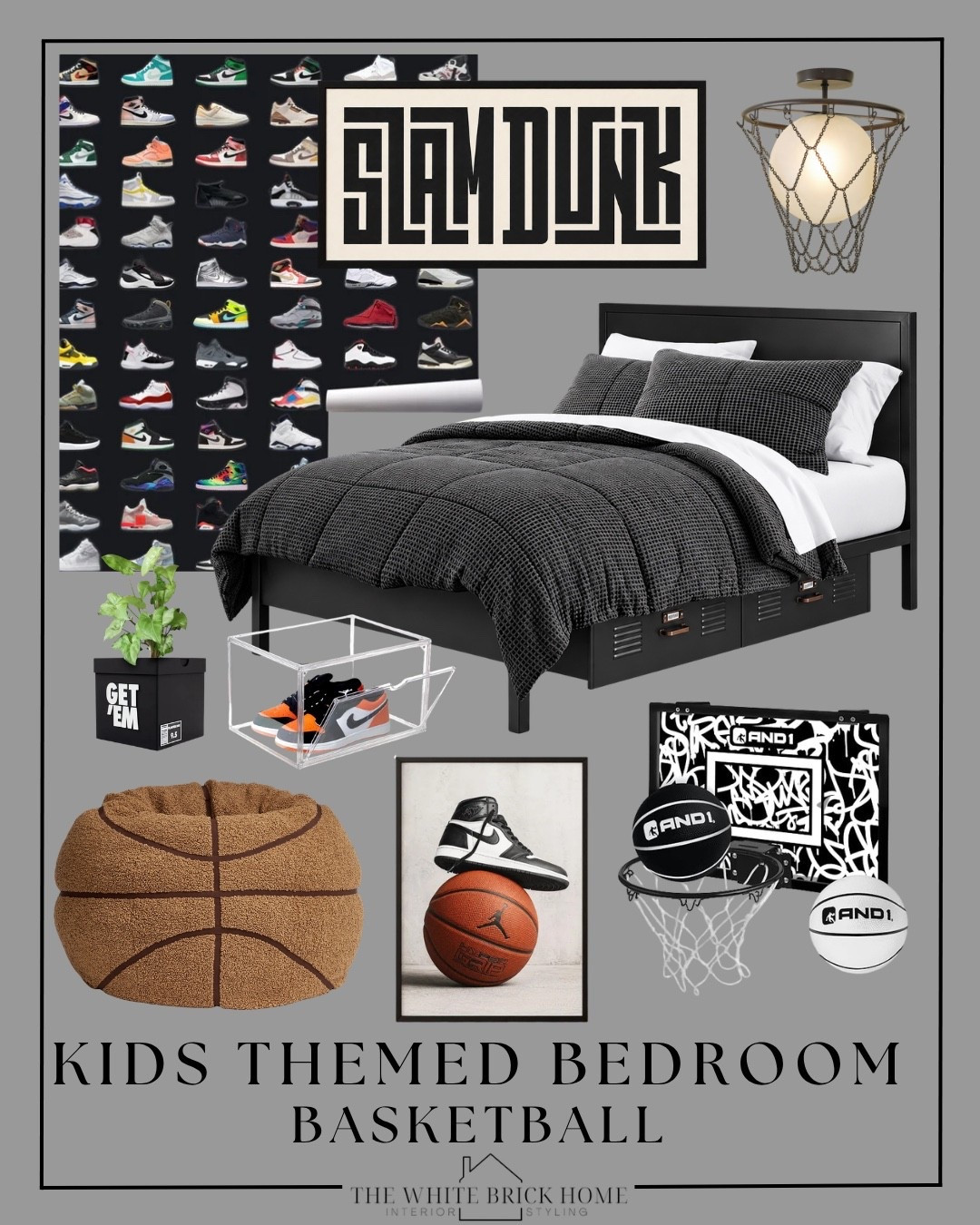 A round up of super fun sneaker and basketball themed bedroom for a boy! I love this sneaker wallpaper paired with this Etsy wall art. 

Boys room, boys bedroom, kids room, kids bedroom, boys room wallpaper, boys room wall art, boys room bean bag, boys room decor, boys room design, boys room bean bag, boys room design, sneaker bedroom, sneaker themed bedroom, sneaker basketball bedroom, boys room ideas, boys room decor, ceiling light, teen boy, teen boy bedroom, teen bedroom, basketball hoop, Amazon, wayfair, Walmart, Etsy, pottery barn teen