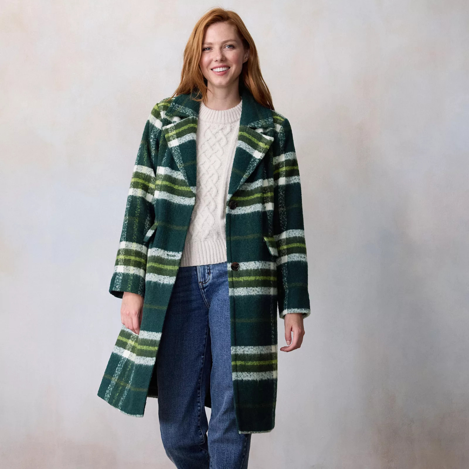 Petite LC Lauren Conrad Long Plaid Overcoat | Kohl's