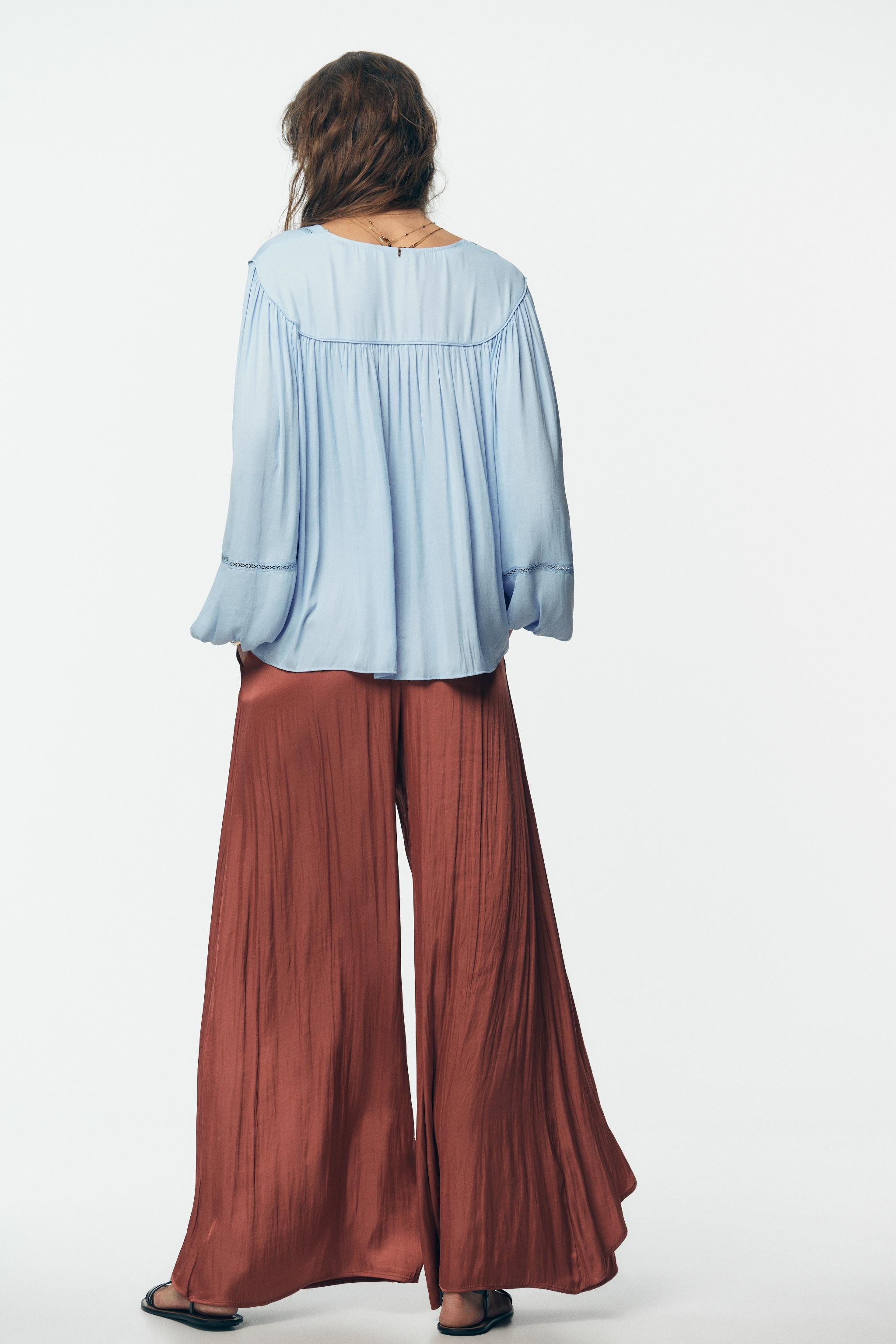 FLOWING WIDE-LEG TROUSERS WITH RUFFLES | Zara UK