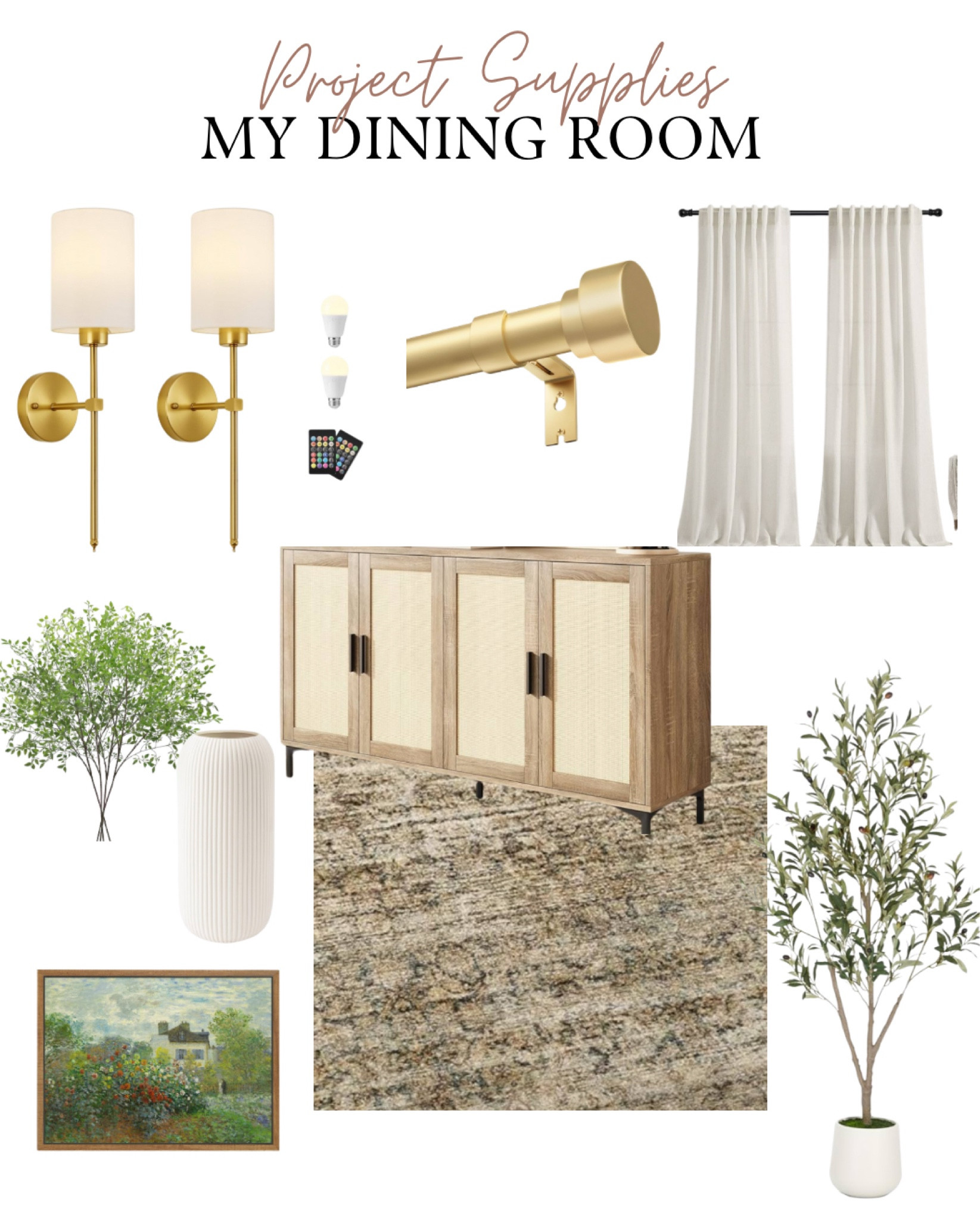 Dining room inspiration from my recent experience project. Sideboard, linen curtains, olive tree, vintage wall print, wall sconces 

#LTKHome