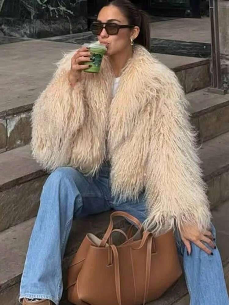 Siren Gaze Women's Long Sleeve Open Front Fashionable Fluffy Faux Fur Coat Autumn Winter Clothes For Women Casual | SHEIN