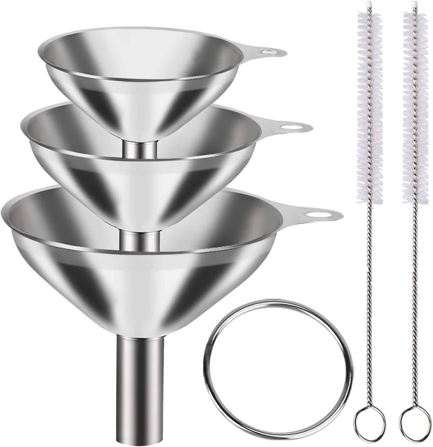YLYL 6Pcs Metal Stainless Steel Funnel, Large Small Funnel Set of 3, Food Grade Mini Funnels for ... | Amazon (US)