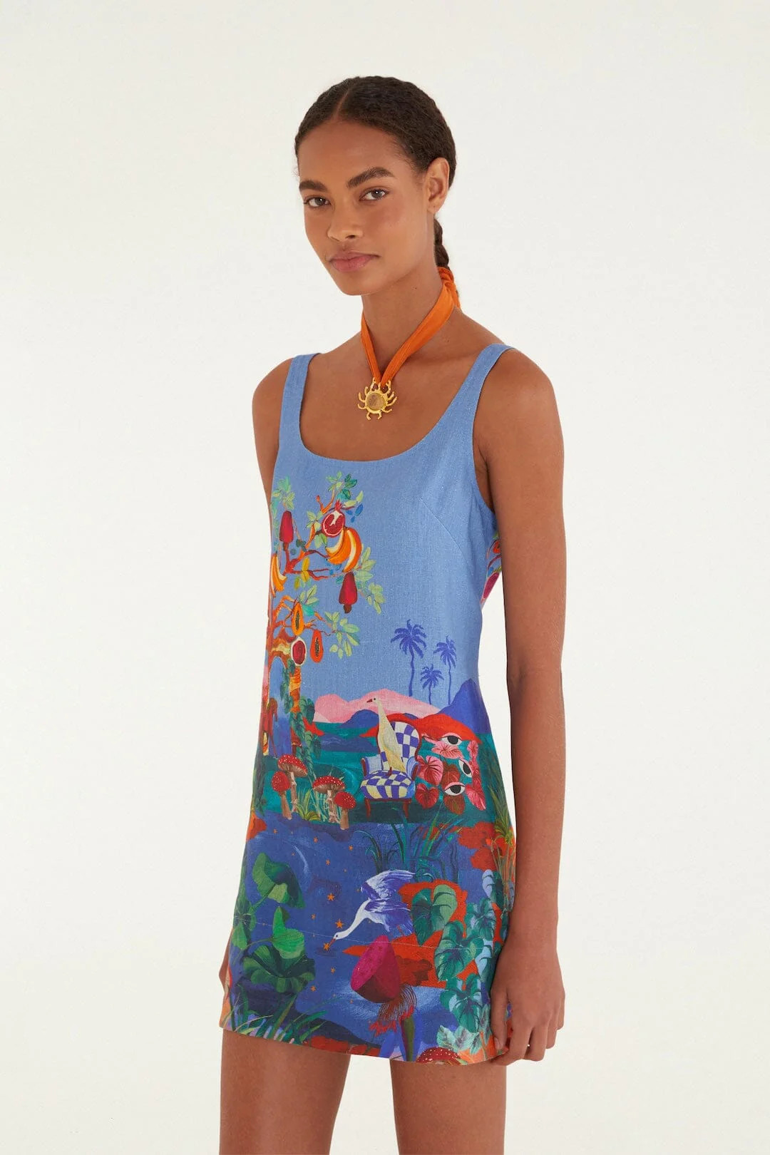 Multicolor Dream Landscape Euroflax Premium Linen Mini Dress | FARM Rio | FarmRio (US)