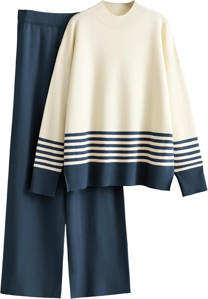 Tanming Women's Lounge Sets 2 Piece Outfits Knitted Pullover Sweater Tops Wide Leg Pants Tracksui... | Amazon (US)