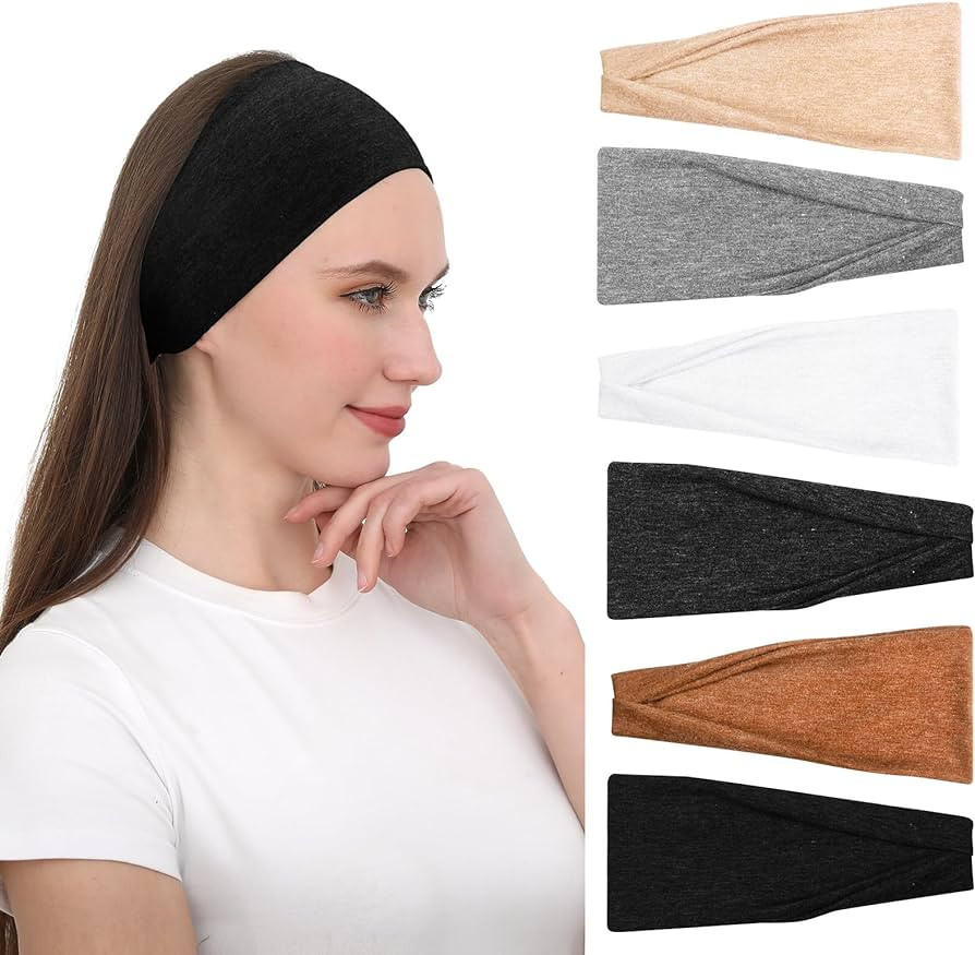 RITOPER Headbands for Women Non Slip, Wide Workout Headband Cotton Black White Head Bands Hair Ba... | Amazon (US)