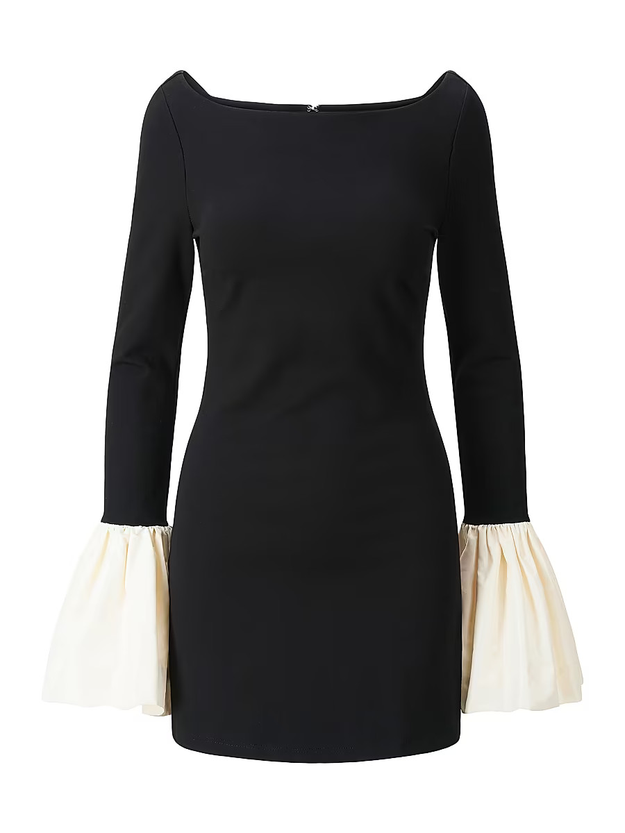 Women's Hawthorne Two-Tone Bell-Sleeve Minidress - Black Ivory - Size XL | Saks Fifth Avenue
