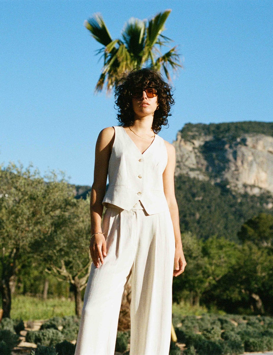 Cream Linen-blend Tailored Trousers | Nobody's Child