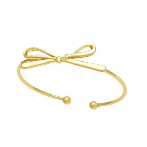 Izpack Golden Bow Bangle Cuff Bracelet for Women 18K Goldtone Plated Ribbon Bow Knot Adjustable Open Cuffs Wrist Bracelets Fashion Christmas Birthday Jewelry Gifts | Amazon (US)