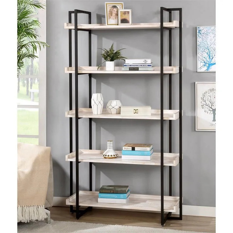 Bowery Hill Contemporary Wood 5-Tier Bookcase in Antique White - Walmart.com | Walmart (US)