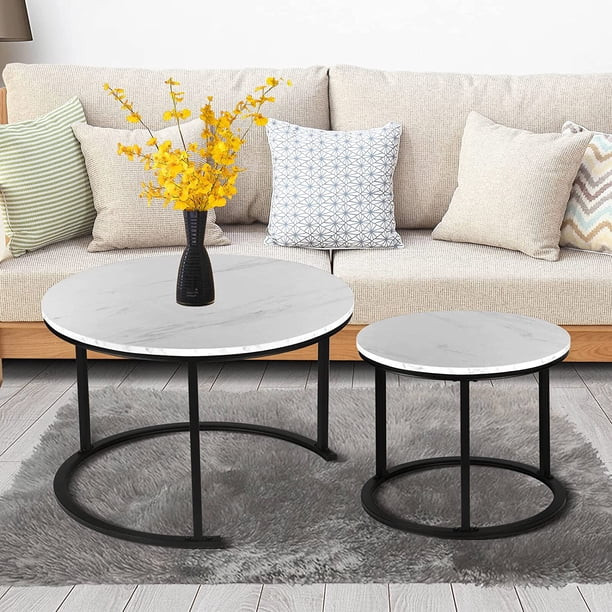 BIGTREE Modern Round Nesting Coffee Table Set 2pc Solid Metal Black White, 27 In | Walmart (US)