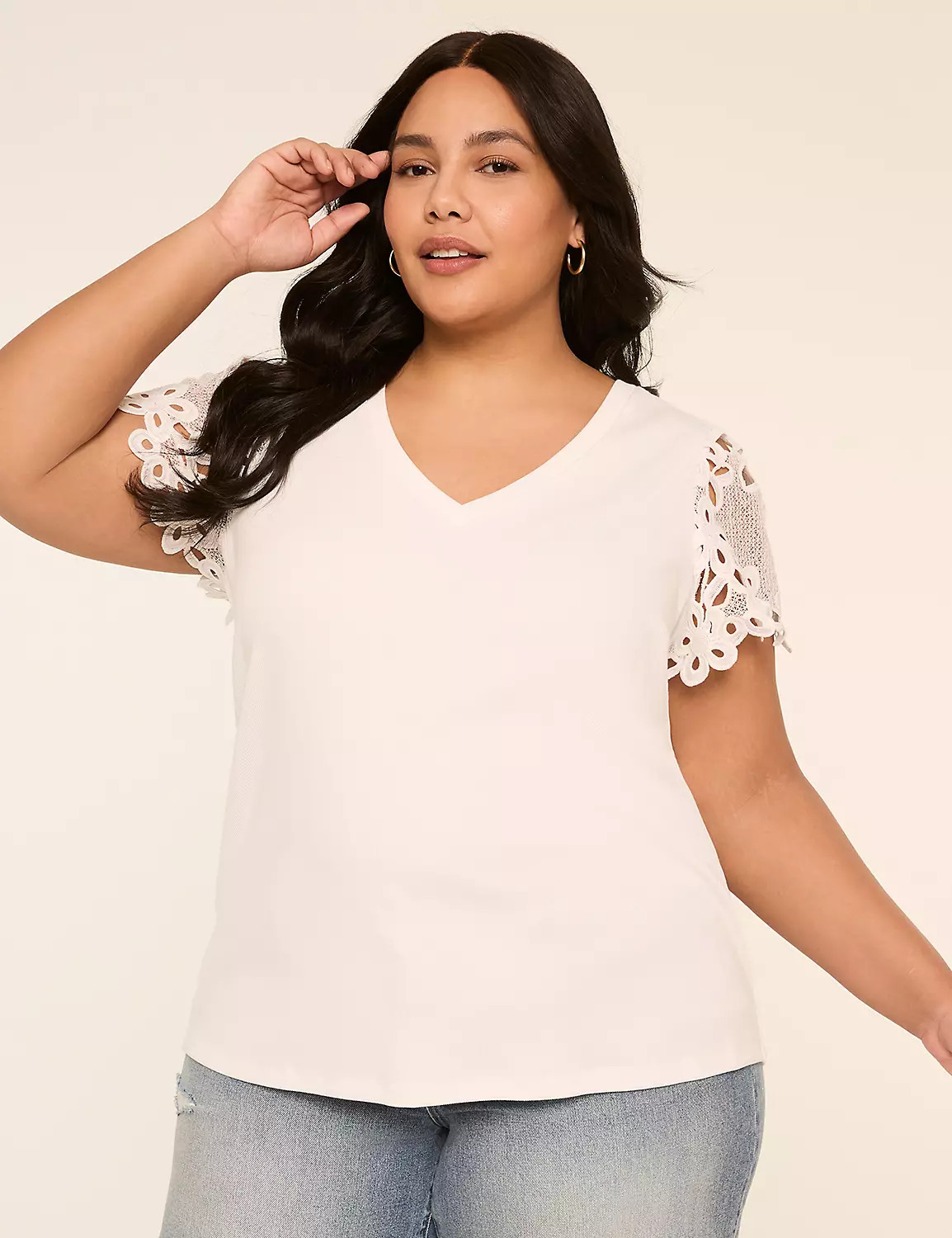 Crochet-Sleeve V-Neck Top | LaneBryant | Lane Bryant (US)
