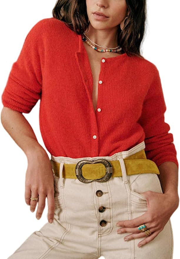 Lviefent Women Knit Cardigans Lightweight Casual Crew Neck Button Down Long Sleeve Sweater Jumper... | Amazon (US)