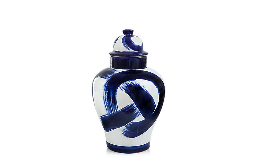 18" Brushstroke Ginger Jar - Navy - Jana Bek | One Kings Lane