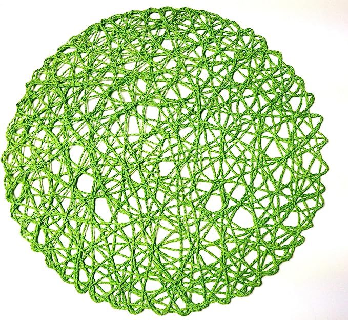 Round Paper Fiber Woven Place Mats, 100% Paper Fiber 15-Inch , Natural , Set of 12 pcs (Green) | Amazon (US)