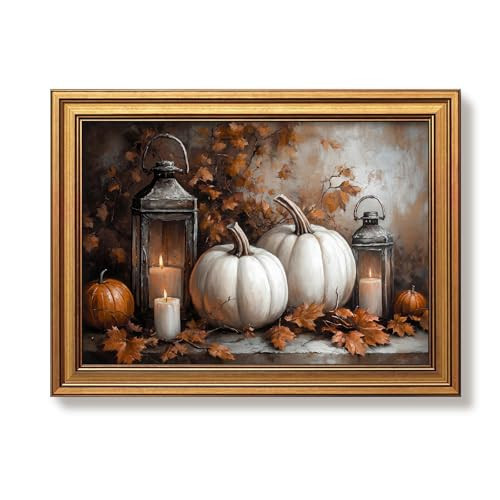 Vintage Gold Framed Halloween Wall Art Autumn Pumpkin Pictures 12x16 Inch | Amazon (US)