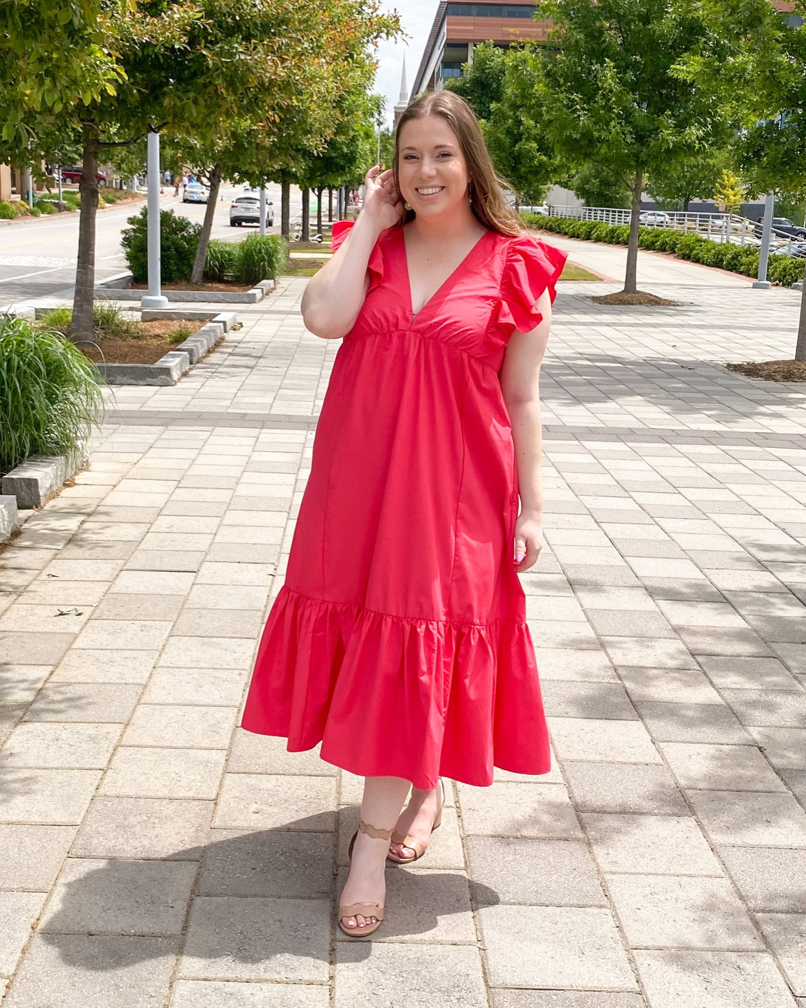 cute dress for all the spring & summer events! 

Graduation dress, baby shower dress, wedding guest dress, nude heels, nude shoes, comfortable heels, daisy earrings, flower earrings, dangle earrings 

#LTKshoecrush #LTKsalealert #LTKwedding