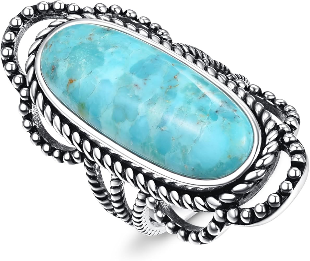 Turquoise/Teal Turquoise/Spiny Turquoise Ring for Women 925 Sterling Silver Oval Bohemian Ring fo... | Amazon (US)