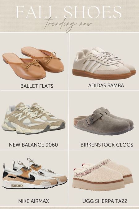 Fall shoes that are trending now 🤎 #fallshoes #balletflats #adidassamba #newbalance #cloggs #nike #uggs #fallmusthaves #fallshoes 

#LTKshoecrush #LTKunder100 #LTKunder50
