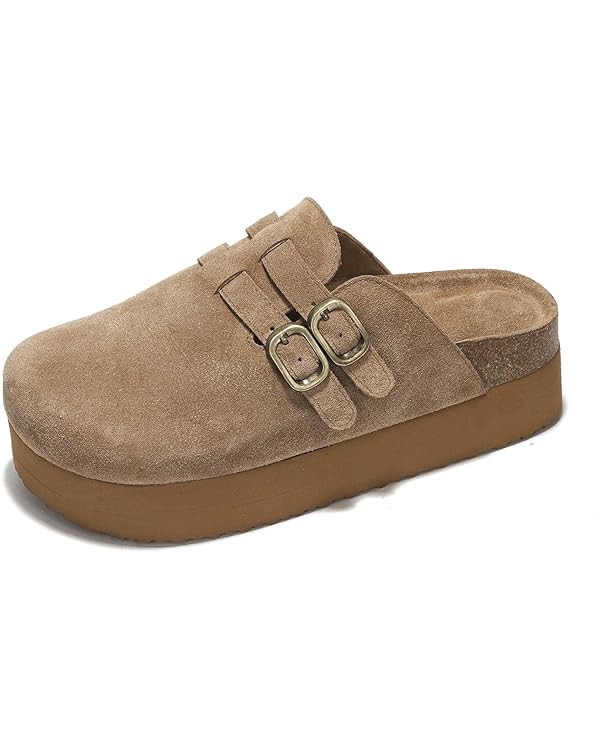 100% Genuine Leather Womens Sandals Boston Clogs - Wedges & Platform Sandals Women Soft Lining We... | Amazon (US)