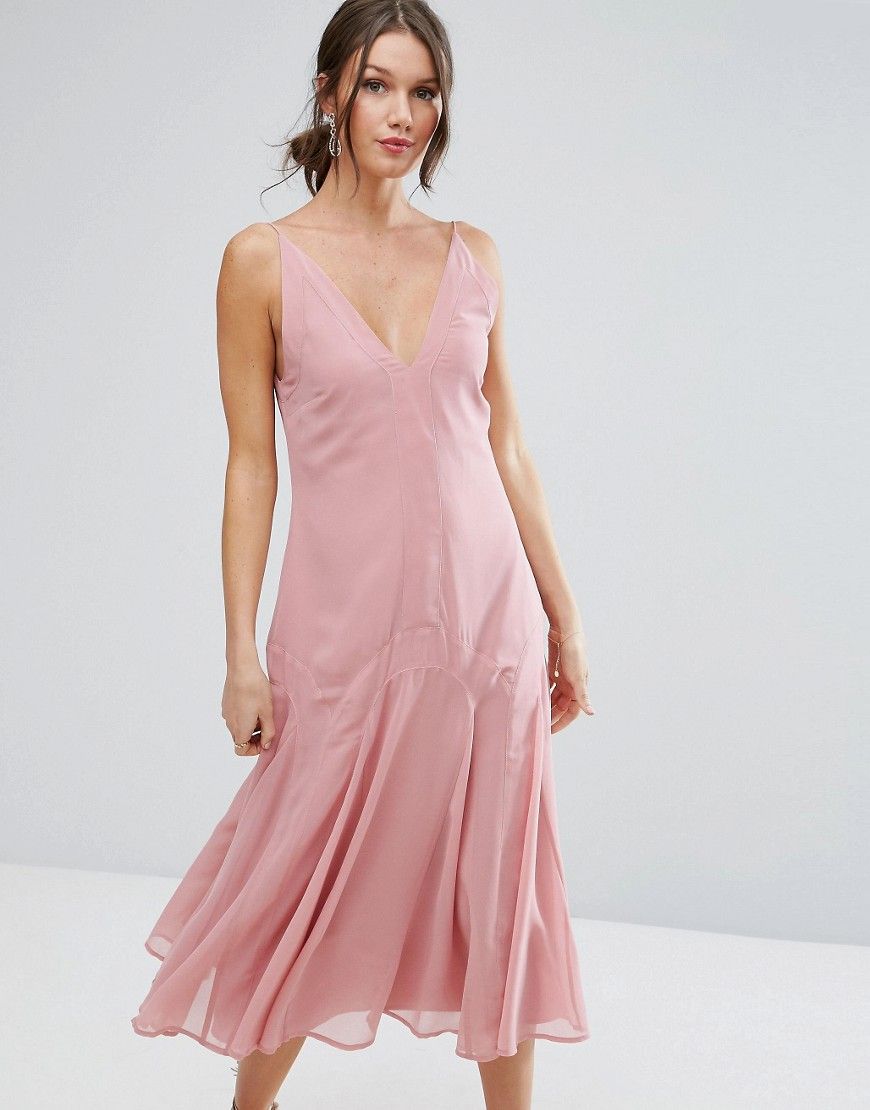 ASOS Cami Paneled Seamed 30s Midi Dress - Pink | ASOS US