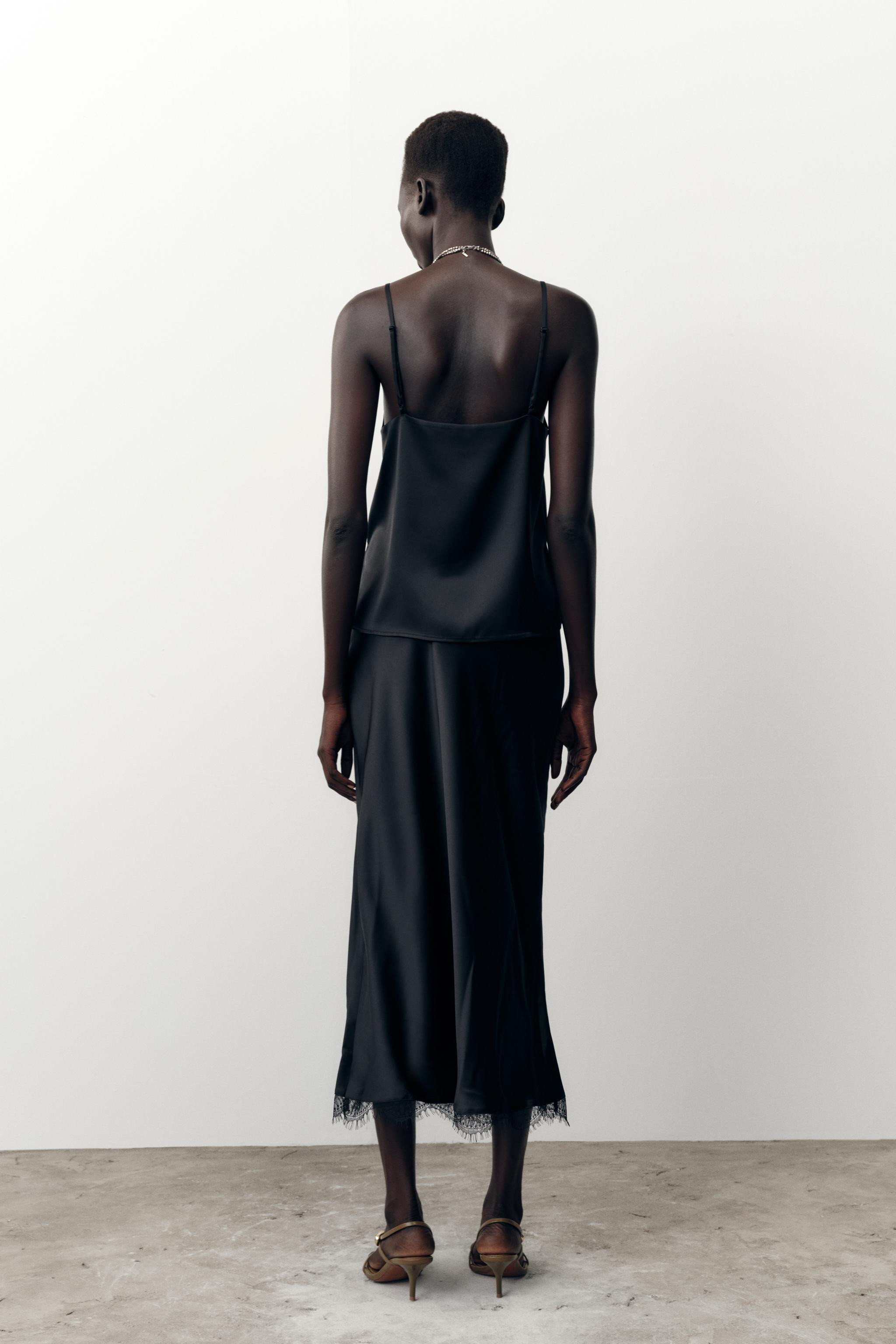 SATIN MIDI LACE SKIRT | Zara UK