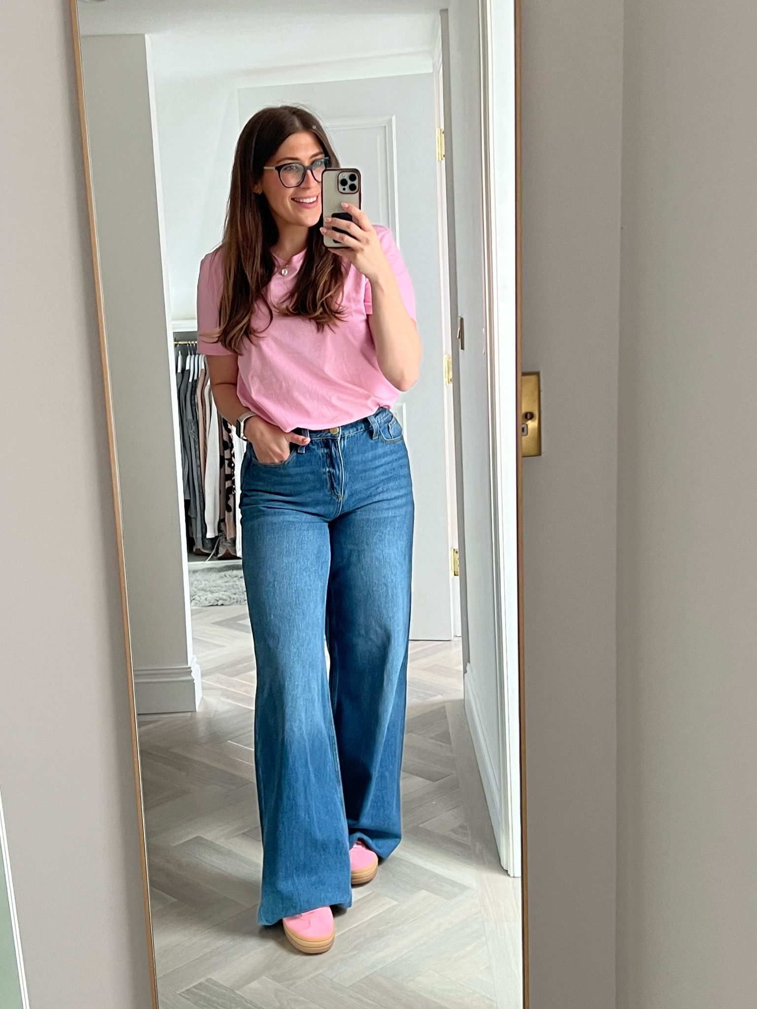 I’ll be head to toe in pink soon 😜

Pink T-shirt - Zara - this season
Wide Leg Jeans - River Island - I’m obsessed! 
Trainers - Adidas Gazelle Bold 

#LTKuk #LTKmidsize #LTKshoes