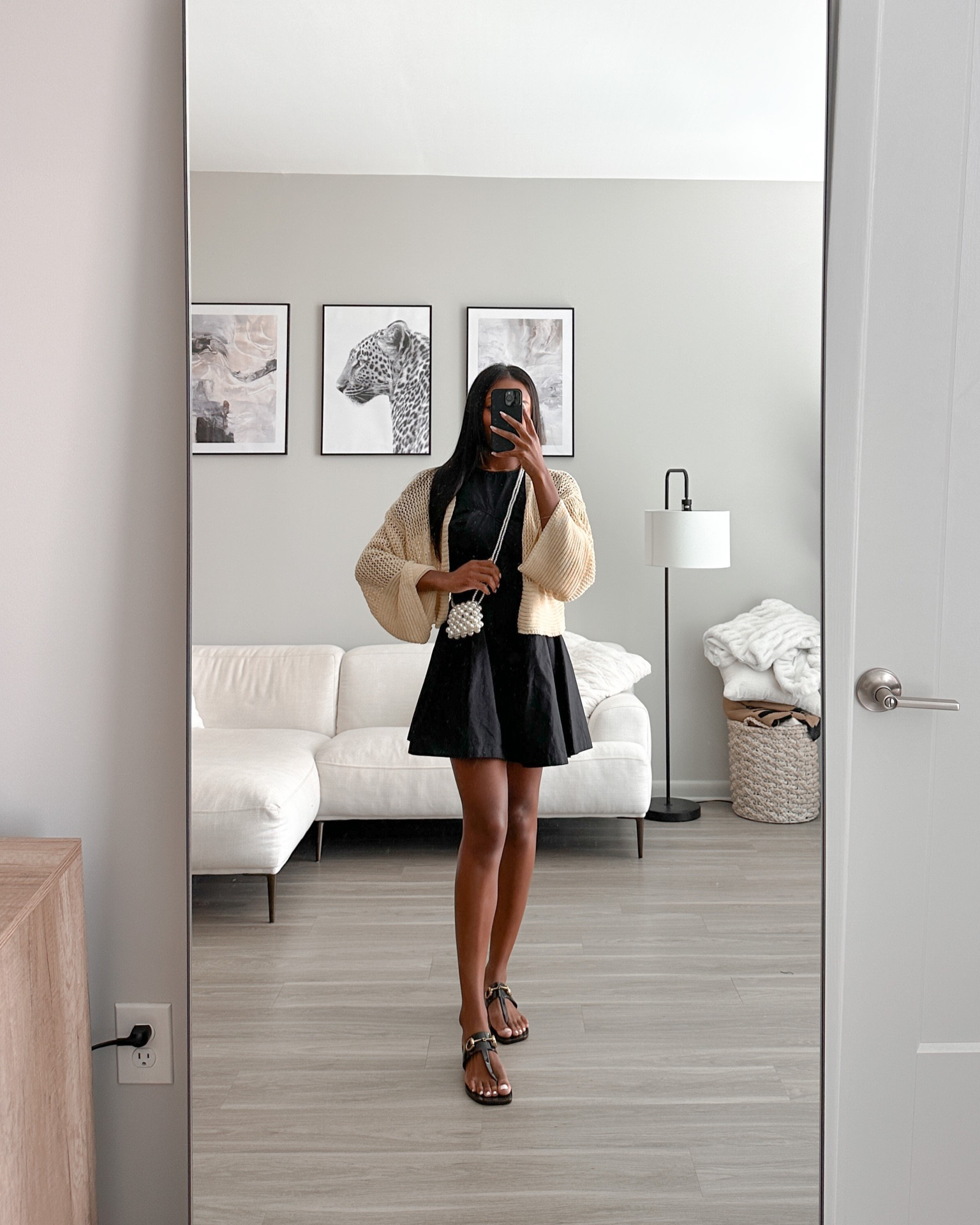 Black dress, cardigan, black sandals, Pearl bag 

#LTKshoecrush #LTKxAnthro #LTKSeasonal