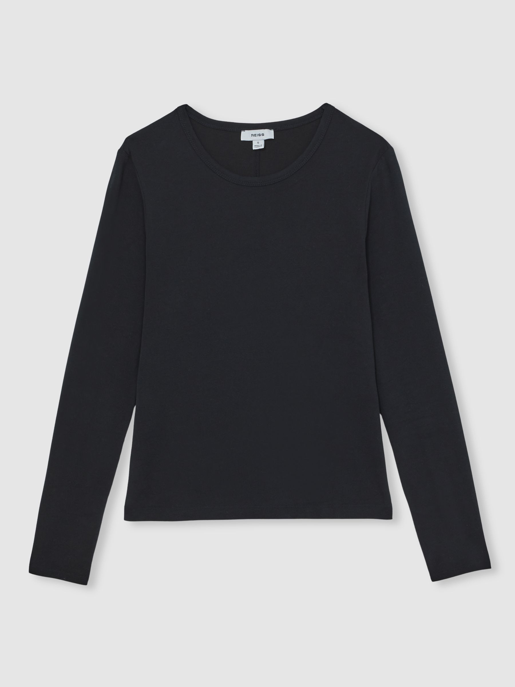 Reiss Cotton Crew-Neck Long-Sleeve T-Shirt With Stretch in Black | REISS | Reiss US