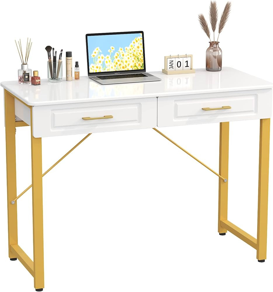 WESTREE Modern Makeup Vanity Desk with Glossy Desktop,Bedroom Home Office Writing Desk with Drawe... | Amazon (US)