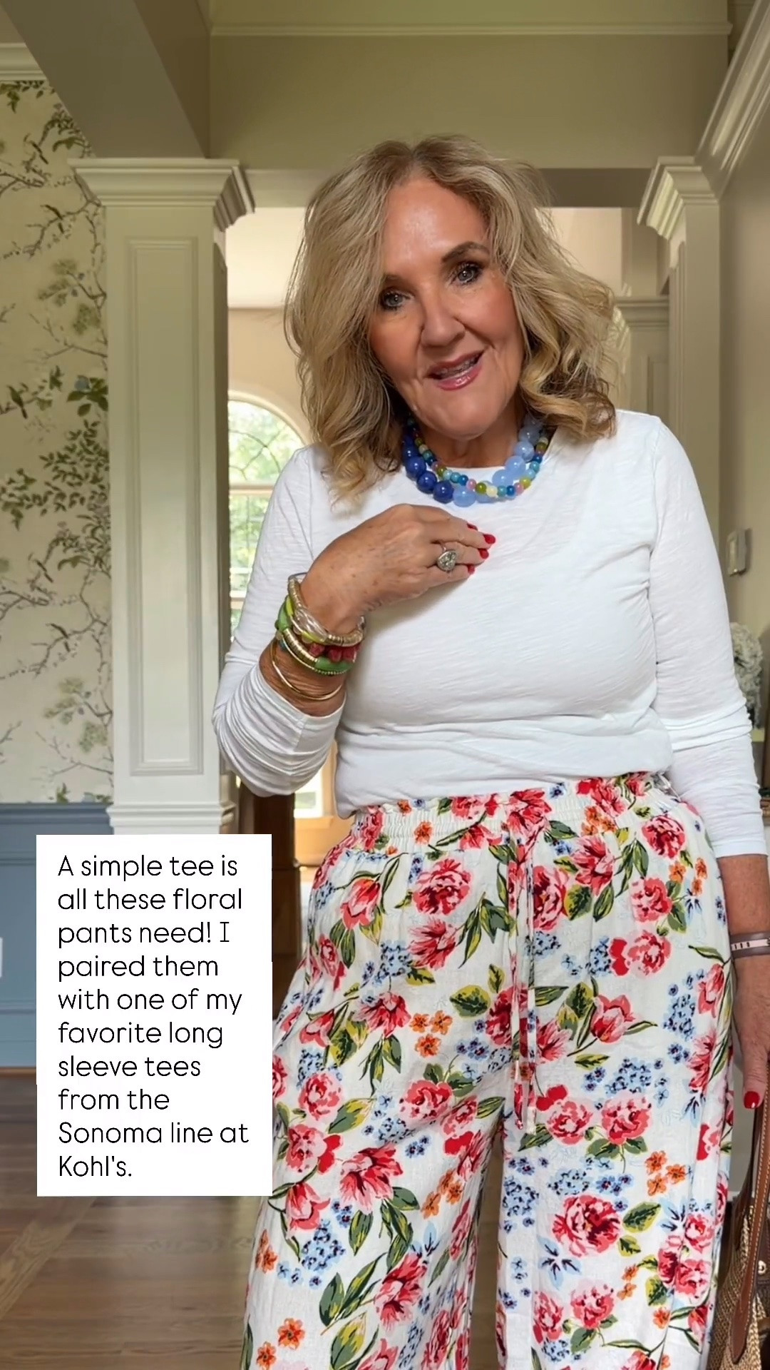 These Kohl’s favorites are both on sale! The Sonoma long-sleeve tee and these beautiful floral wide-leg pants make such an easy, polished outfit for late summer. I’m wearing a small in the tee because I prefer a slimmer fit when tucking into fuller bottoms, but if you like a more relaxed fit, stick with your regular size. Don’t miss these while they’re on sale!

💡 LTK MADE EASY
❤️ Heart = Support my posts!
🔖 Save = Get sale & restock alerts
📋 Lists = Keep favorites organized
📲 Share = Send lists and products to a friend. Hello, Christmas List!
💬 Comment = Ask me anything about what I’m wearing.:-)

#LTKootd #LTKOver40 #LTKSaleAlert