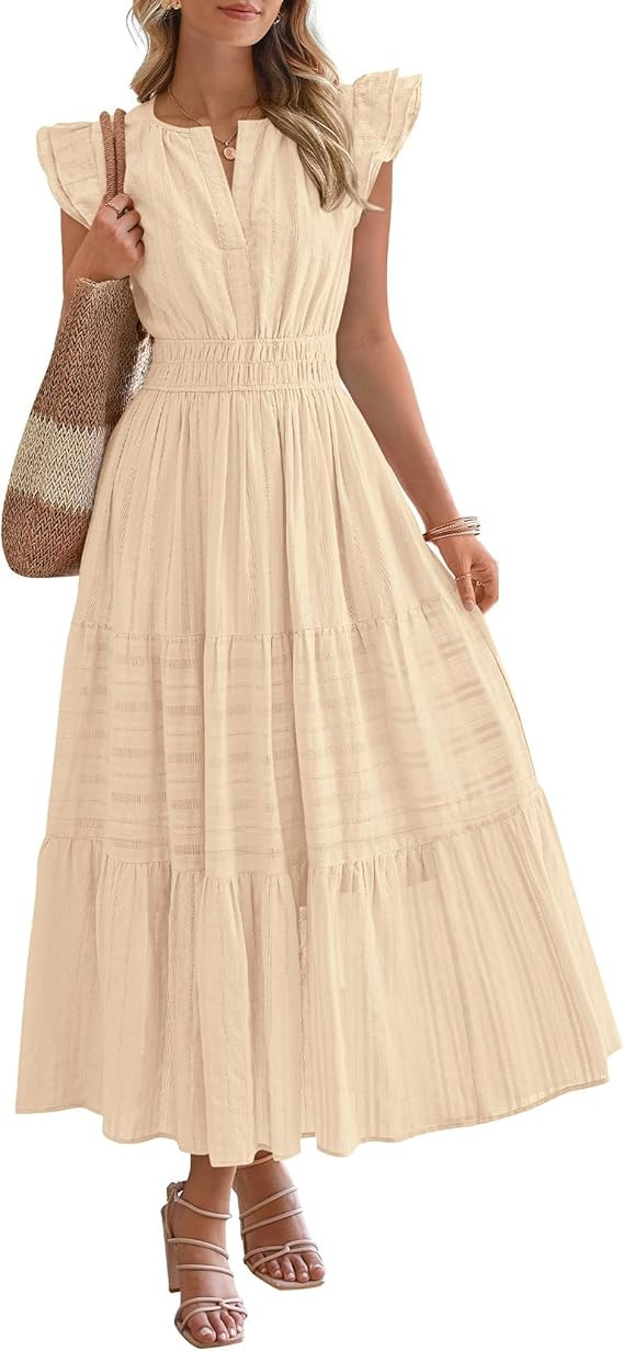 BTFBM Womens Summer Maxi Dress 2026 Spring Boho Vacation Ruffle Flutter Short Sleeve A Line Tiere... | Amazon (US)