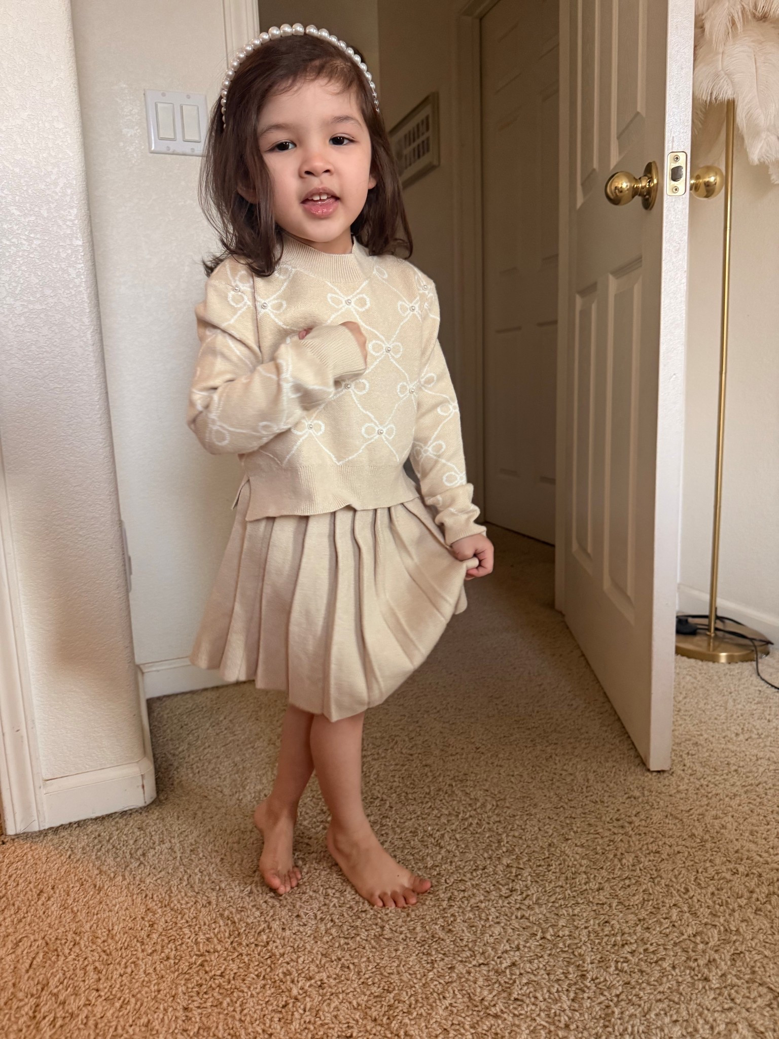 Bow sweater and pleated skirt 

#LTKootd #LTKSaleAlert #LTKKids