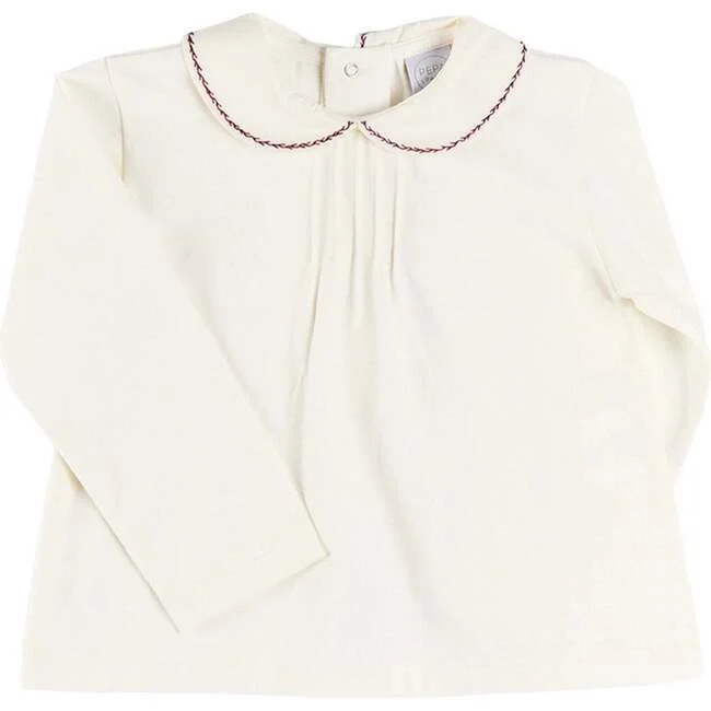 Pepa London | Embroidered Peter Pan Collar Top, (Burgundy, Size 5Y) | Maisonette | Maisonette