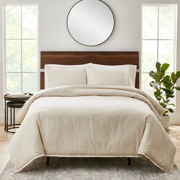 Better Homes & Gardens Solid Color Contrast Border Linen Flange Papyrus Beige Full/Queen 3-Piece ... | Walmart (US)