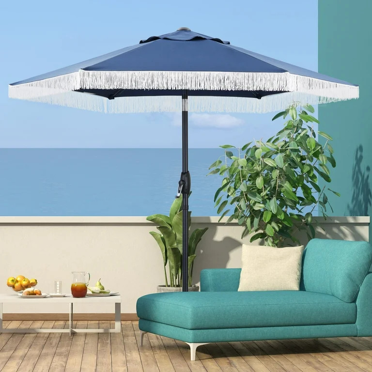 Autlaycil 7.5 ft Patio Umbrella with Fringe, Beach Pool and Yard, Navy Blue | Walmart (US)