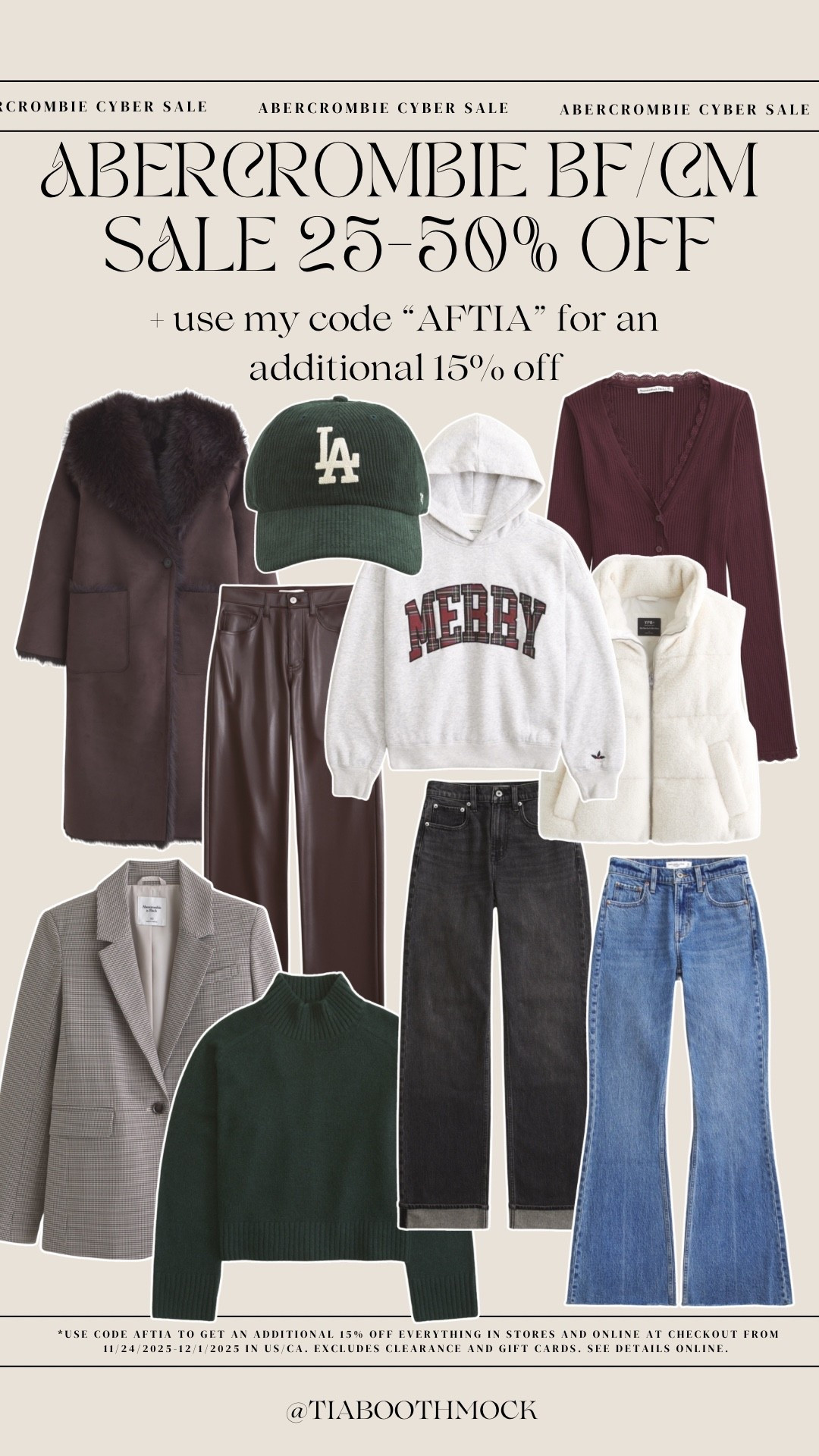 #AbercrombiePartner My recent @Abercrombie order! Up to 50% off everything plus 15% off with my code “AFTIA” 🤍 

 *Offer valid in stores and online from 11/24/2025- 12/1/2025 in US/CA. Excludes clearance and gift cards. Online price reflects discount. 
*Use code AFTIA to get an additional 15% off everything in stores and online at checkout from 11/24/2025-12/1/2025 in US/CA. Excludes clearance and gift cards. See details online*

#LTKCyberWeek #LTKHoliday #LTKSaleAlert