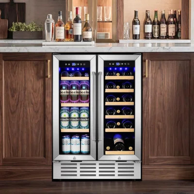 24 Inch Dual Zone Built-In and Freestanding Wine & Beverage Refrigerator - 18 Bottle & 57 Can Capacity, Stainless Steel Frame | Wayfair North America