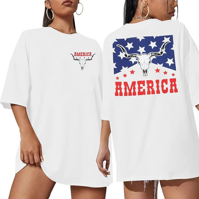 Womens America Tshirt American Flag T Shirt Vintage Cowboy Shirt 4th of July Shirts USA Patriotic... | Amazon (US)