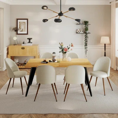 Modern 7-Piece Dining Set With 63" Wavy Edge Wood Table For 6–8 People | Wayfair North America