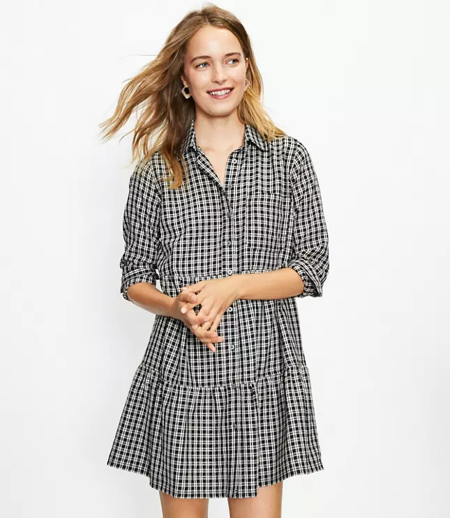 Plaid Tiered Pocket Shirtdress | LOFT