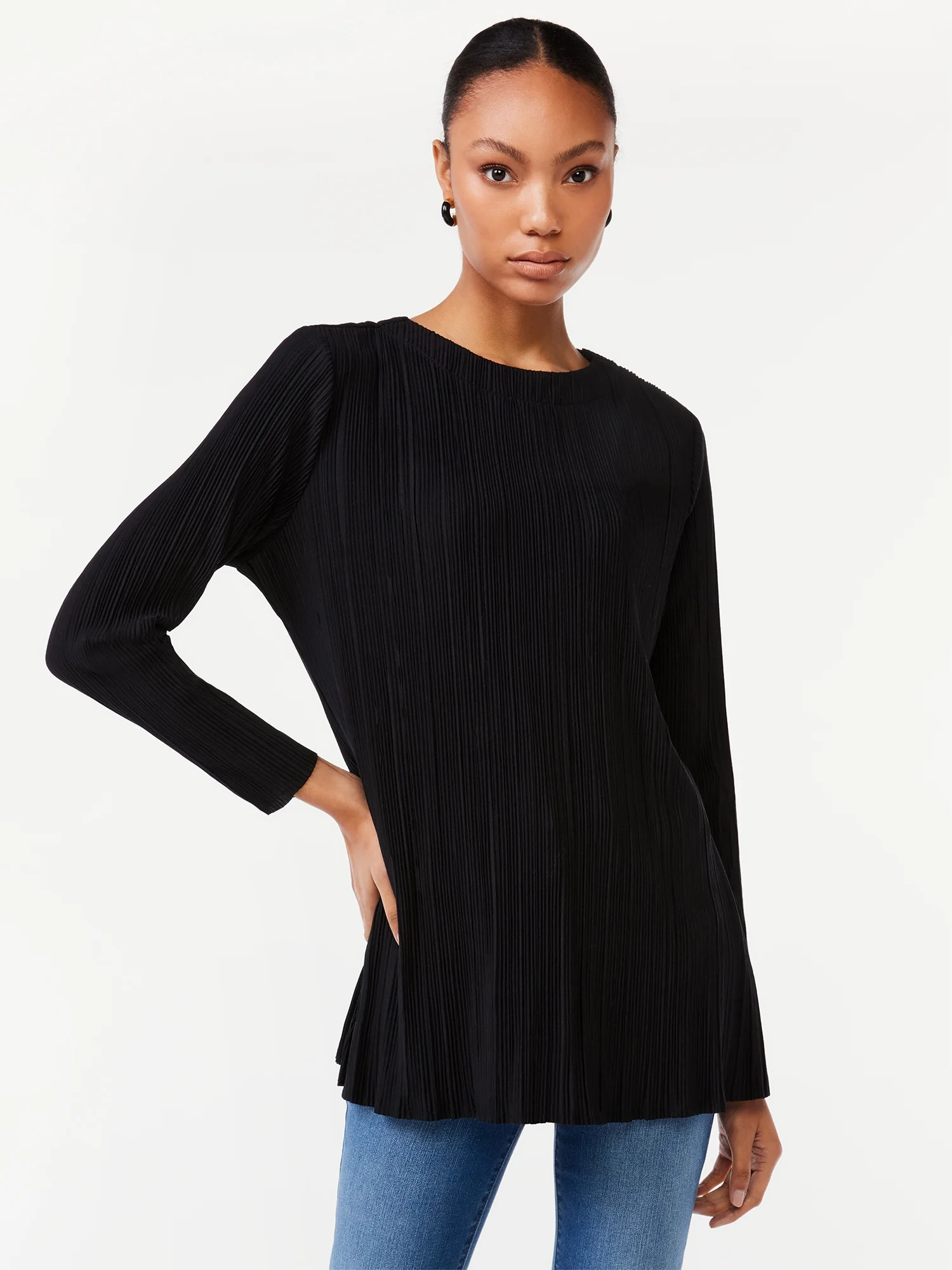 Scoop Women's Crinkle Knit Tunic Top - Walmart.com | Walmart (US)