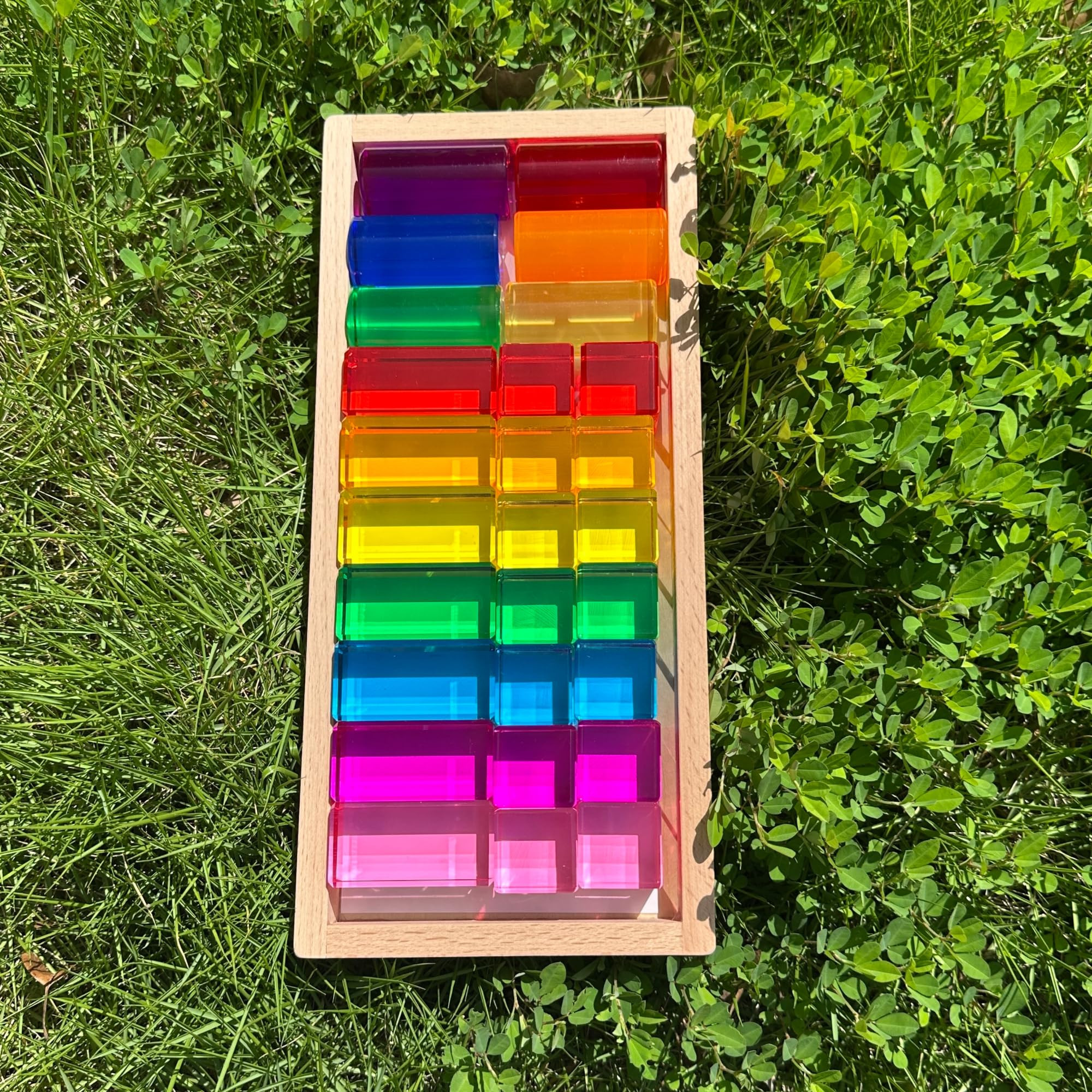 27PCS Rainbow Crystal Acrylic Blocks with Tray, 7 Colors Stacking Gem Blocks for Kids, 3 Shapes C... | Amazon (US)