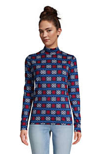 Women's Relaxed Cotton Long Sleeve Mock Turtleneck Print | Lands' End (US)