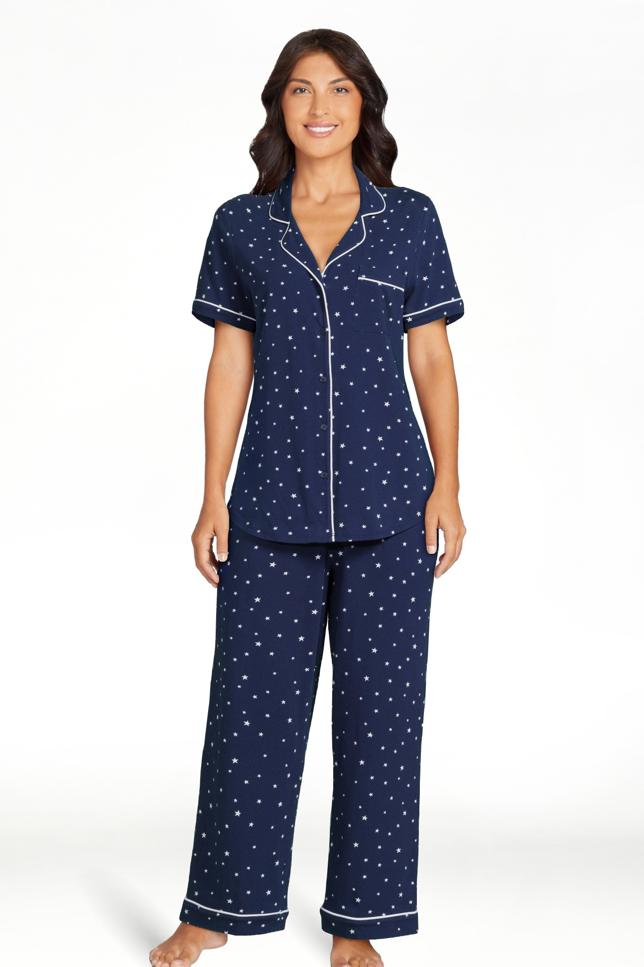 Joyspun Women's Cotton Blend Notch Collar Top and Capri Pants Pajama Set, 2-Piece, Sizes S to 4X | Walmart (US)