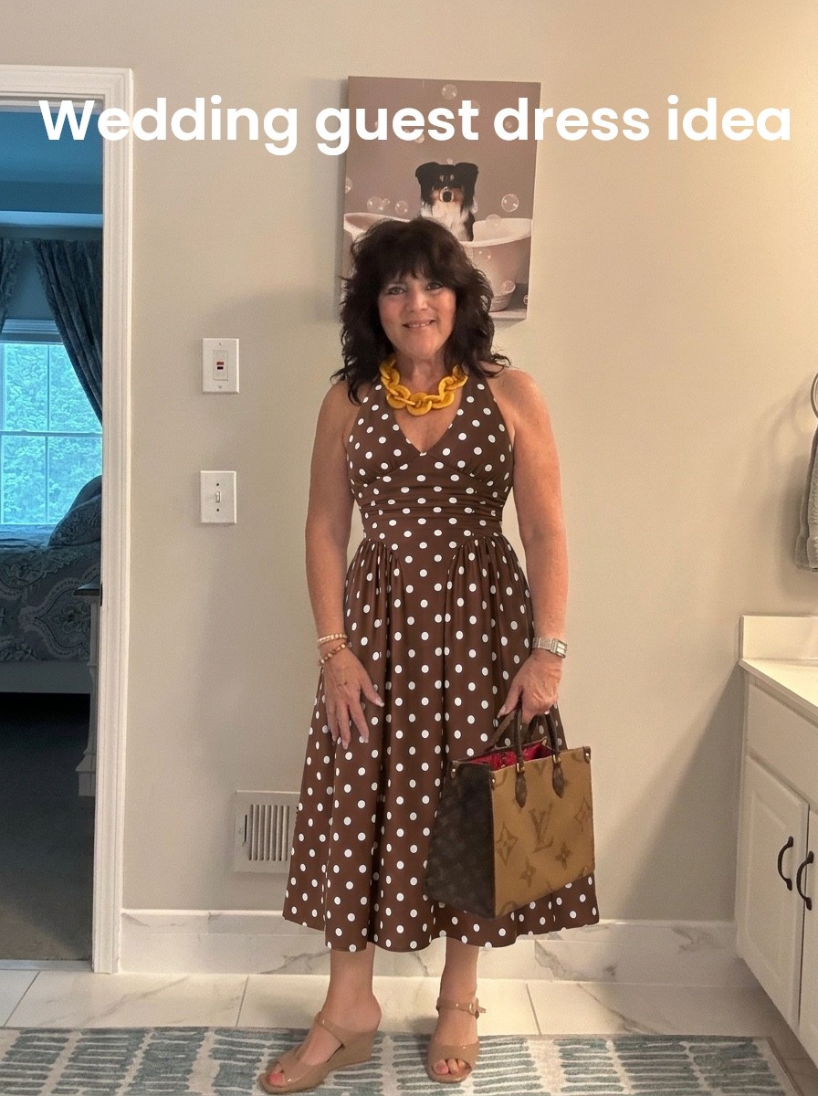 Wedding guest dress idea! This brown polka dot midi is so cute, classy, and easy to wear with wedges and a pretty statement necklace 🤎 Always be confident!
#weddinggueststyle #polkadotdress #dressideas #wearwhatyoulove #weddingguestdress

#LTKWedding #LTKMidsize #LTKgrwm
