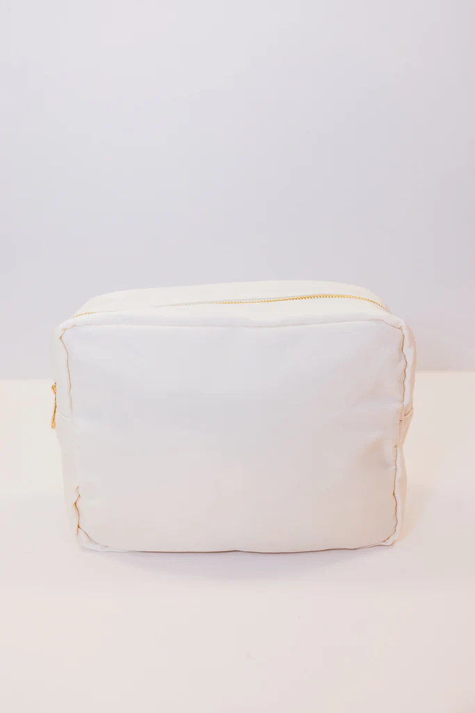 Let's Get Going Nude Varsity Cosmetic Bag, X-Large | The Mint Julep Boutique