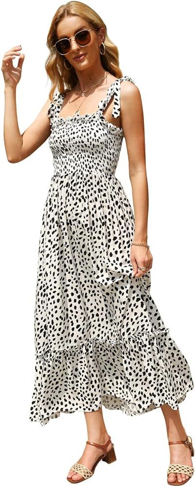 Lucien Hanna Women's Summer Tie Straps Casual Sleeveless Irregular Polka Dot Ruffles Midi Dress | Amazon (US)